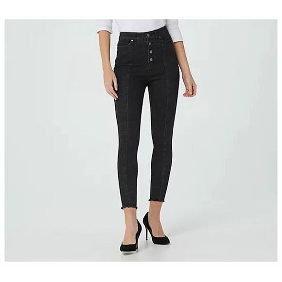 DU JOUR NEW $90 High Rise Jeggings w/ Button Fly Black Skinny Stretch Size 2 - Picture 1 of 3